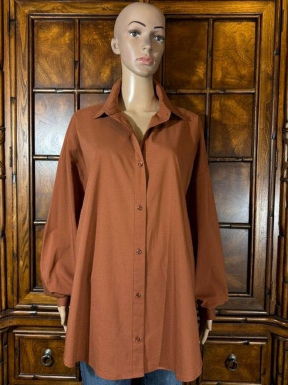 Express Rust Boyfriend Portofino Cotton Blend Stretch Button Down Shirt